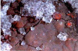 Fluoriet, Hematiet, Goethiet en Calciet, Egremont Ulcoats nr 1 Mine Cumbria UK